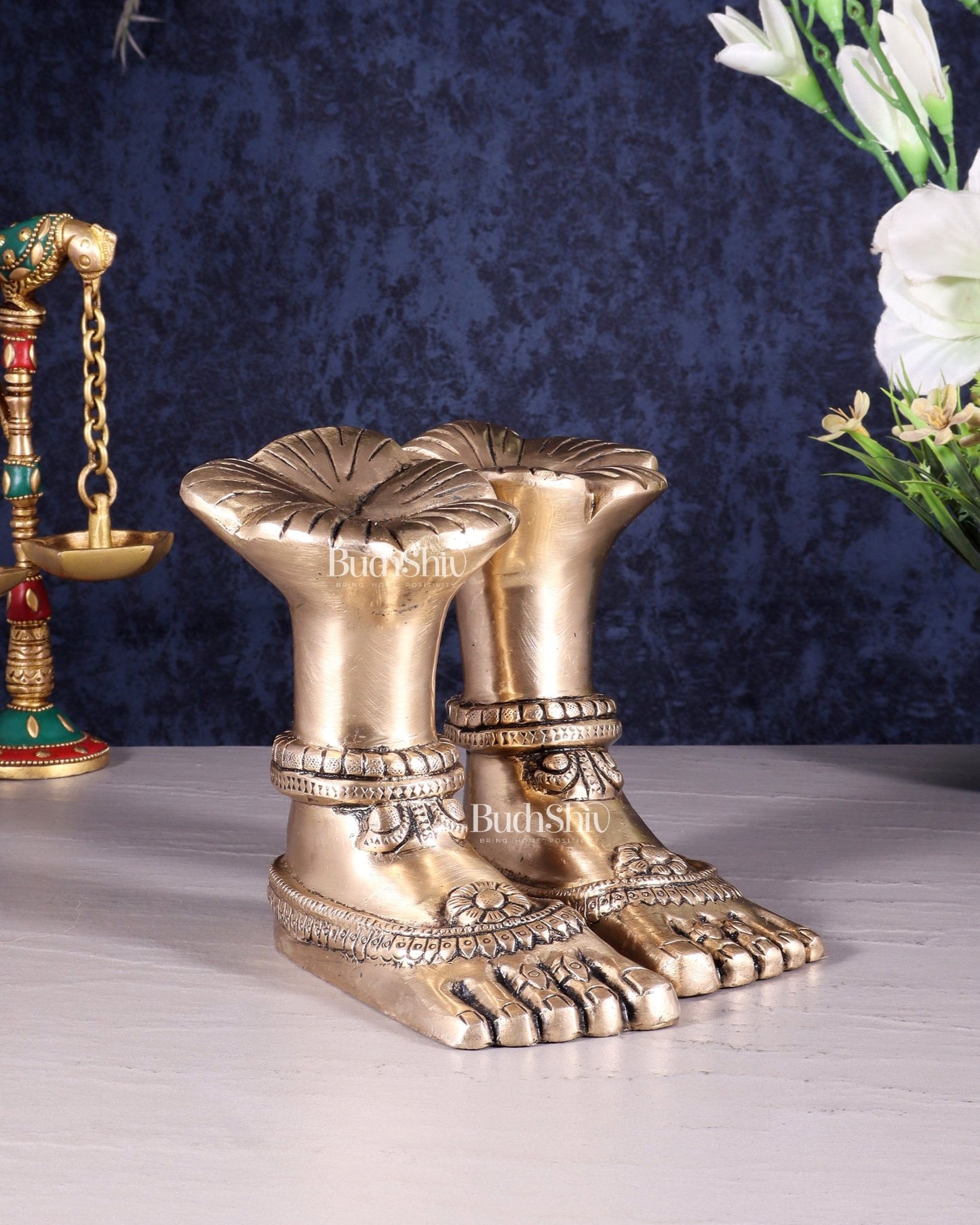 Pure Brass Goddess Lakshmi Charan (Holy Feet) Idol - Budhshiv.com