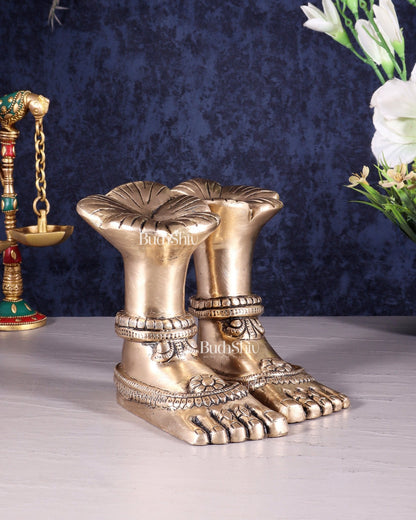 Pure Brass Goddess Lakshmi Charan (Holy Feet) Idol - Budhshiv.com
