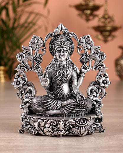 Pure Brass Goddess Lakshmi Idol silver plated – 4” superfine - Budhshiv.com