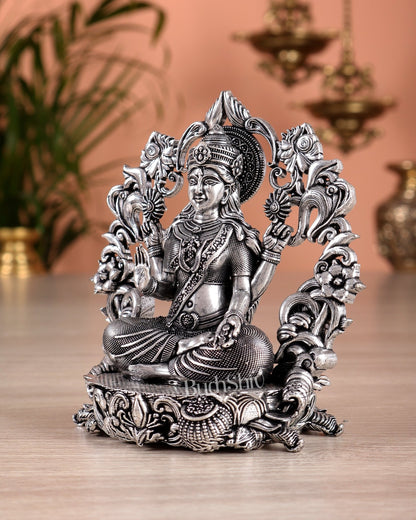 Pure Brass Goddess Lakshmi Idol silver plated – 4” superfine - Budhshiv.com