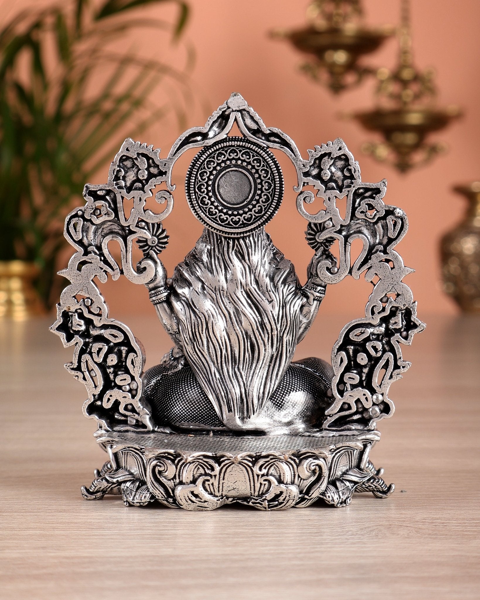 Pure Brass Goddess Lakshmi Idol silver plated – 4” superfine - Budhshiv.com