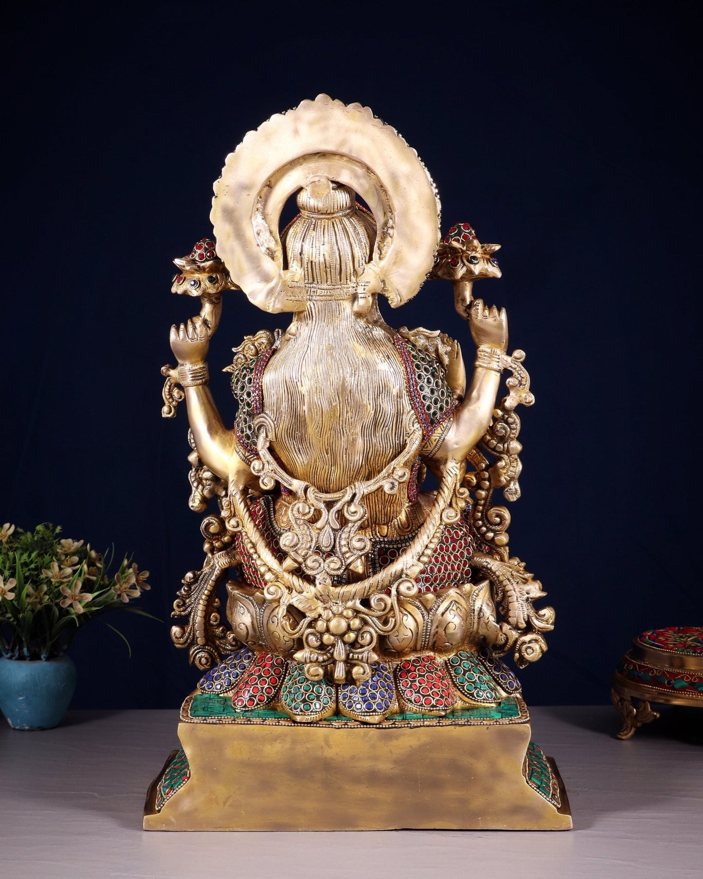 Pure Brass Goddess Lakshmi Idol with Jewellers Meenakari 18" - Budhshiv.com