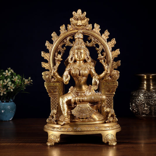 Pure Brass Goddess Lakshmi Idol with Prabhavali | 12 Inch - Budhshiv.com