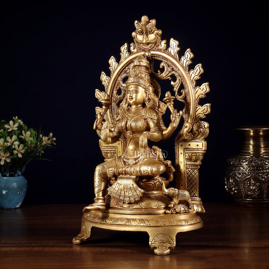Pure Brass Goddess Lakshmi Idol with Prabhavali | 12 Inch - Budhshiv.com