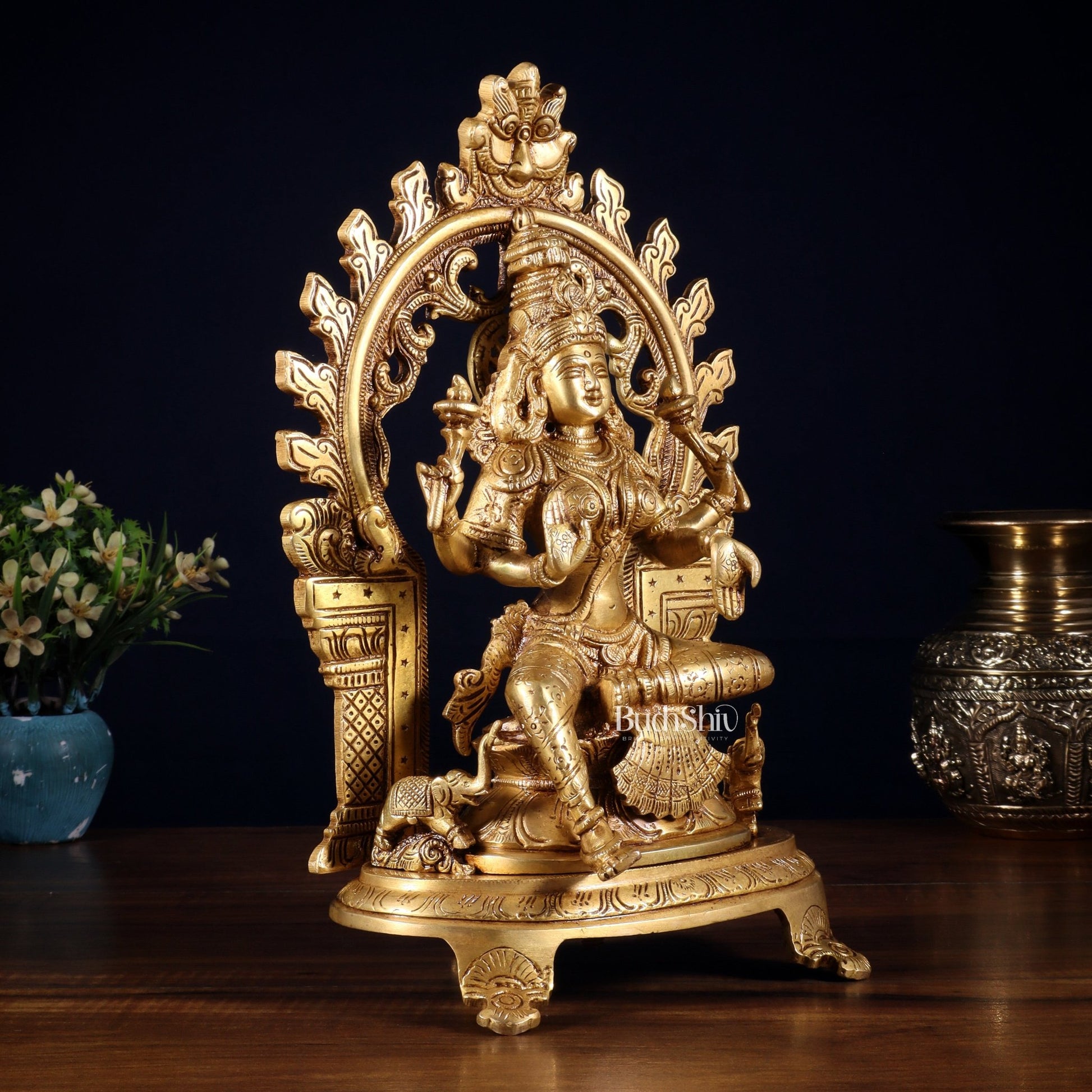 Pure Brass Goddess Lakshmi Idol with Prabhavali | 12 Inch - Budhshiv.com