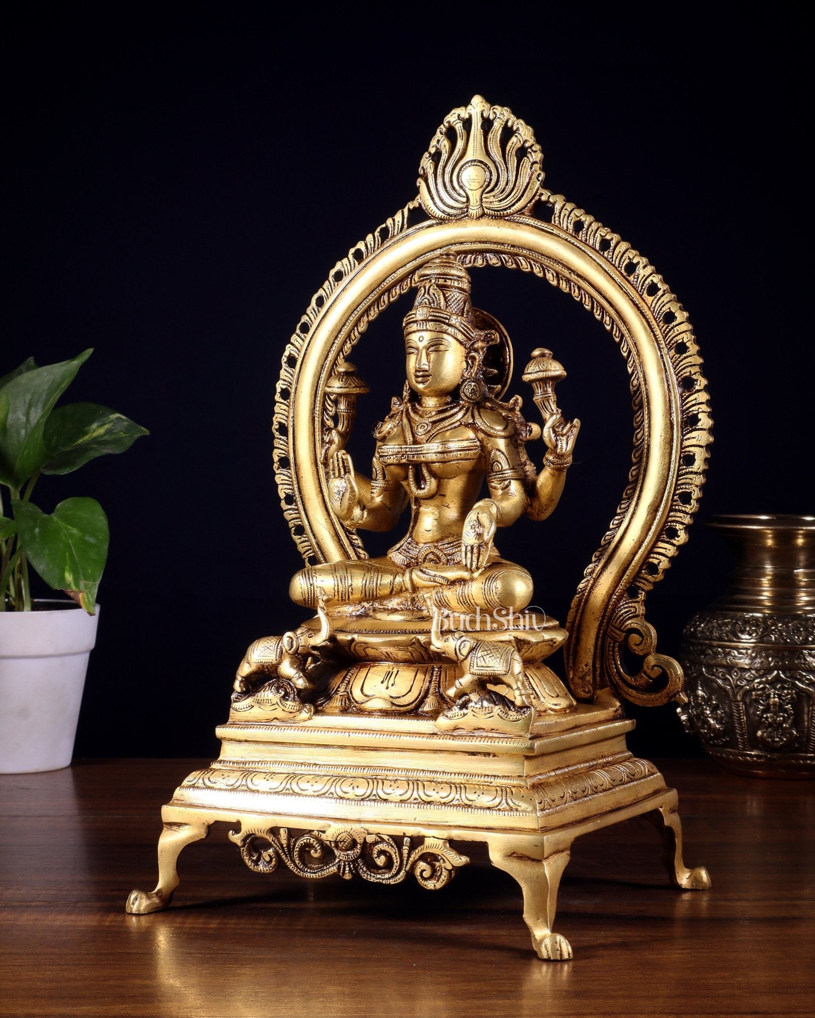 Pure Brass Goddess Lakshmi Idol with Prabhavali | 13 Inch - Budhshiv.com
