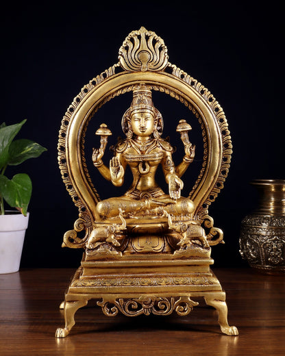 Pure Brass Goddess Lakshmi Idol with Prabhavali | 13 Inch - Budhshiv.com