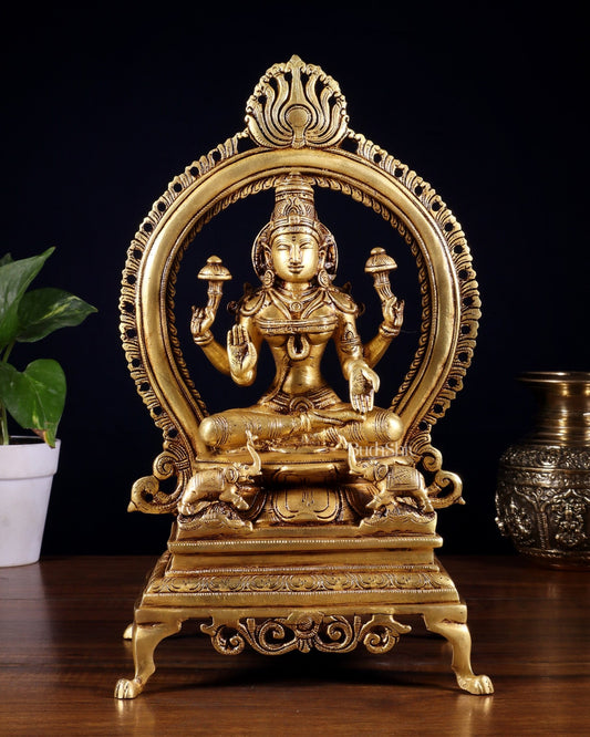 Pure Brass Goddess Lakshmi Idol with Prabhavali | 13 Inch - Budhshiv.com