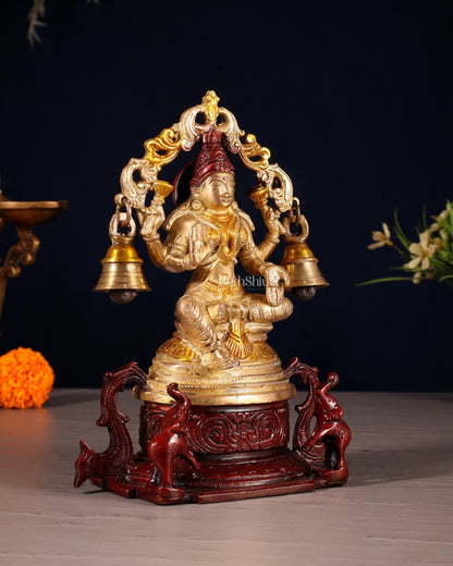 Pure Brass Goddess Lakshmi Idol with Prabhavali 8.2" - Budhshiv.com