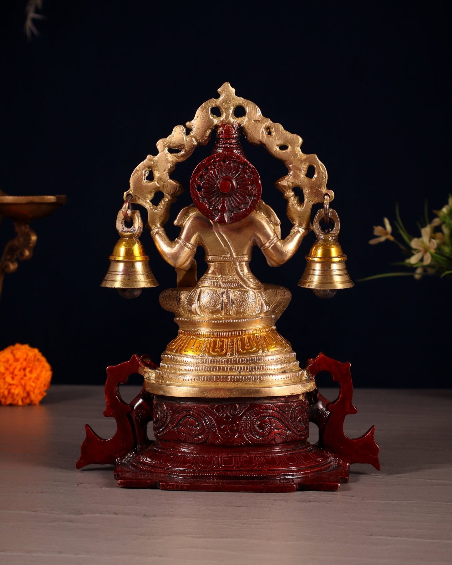 Pure Brass Goddess Lakshmi Idol with Prabhavali 8.2" - Budhshiv.com