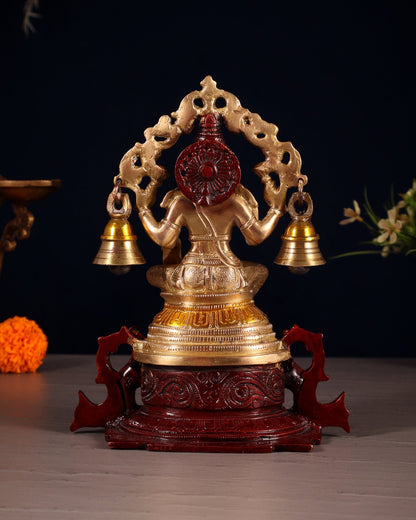 Pure Brass Goddess Lakshmi Idol with Prabhavali 8.2" - Budhshiv.com