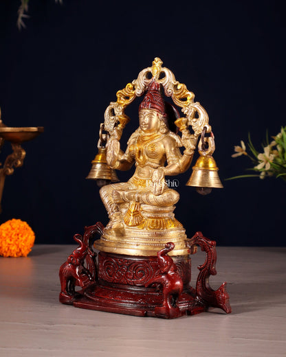 Pure Brass Goddess Lakshmi Idol with Prabhavali 8.2" - Budhshiv.com