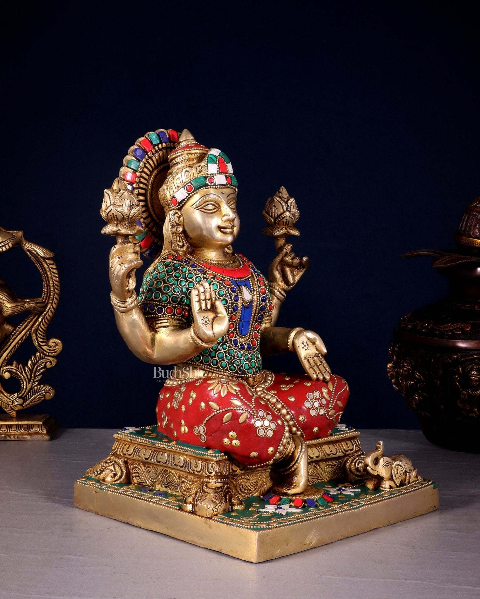 Pure Brass Goddess Lakshmi Statue 12 Inch multicolour - Budhshiv.com