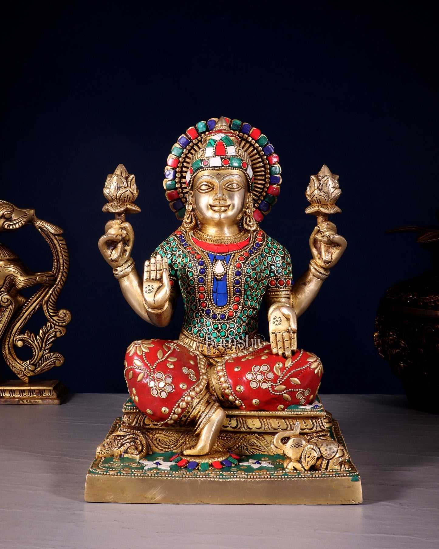 Pure Brass Goddess Lakshmi Statue 12 Inch multicolour - Budhshiv.com