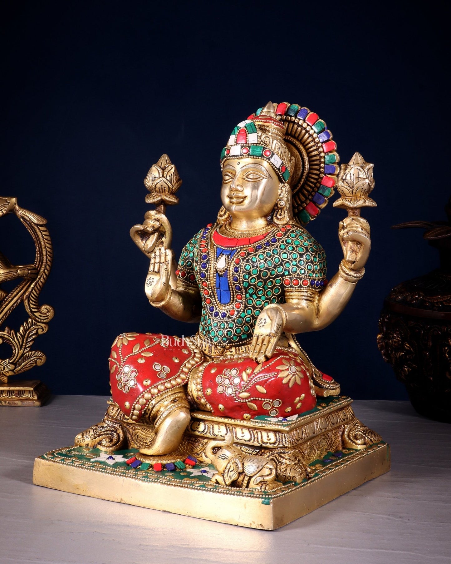 Pure Brass Goddess Lakshmi Statue 12 Inch multicolour - Budhshiv.com