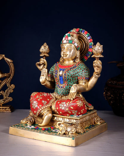 Pure Brass Goddess Lakshmi Statue 12 Inch multicolour - Budhshiv.com