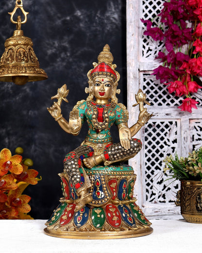 Pure Brass Goddess Lakshmi Statue - 14.5" with meenakari - Budhshiv.com