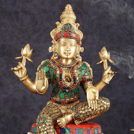 Pure Brass Goddess Lakshmi Statue - 14.5" - Budhshiv.com