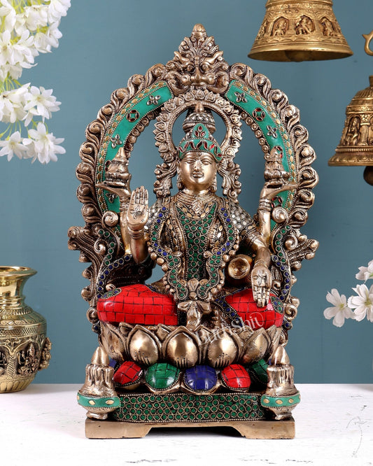 Pure Brass Goddess Lakshmi Statue - 18" with stonework - Budhshiv.com