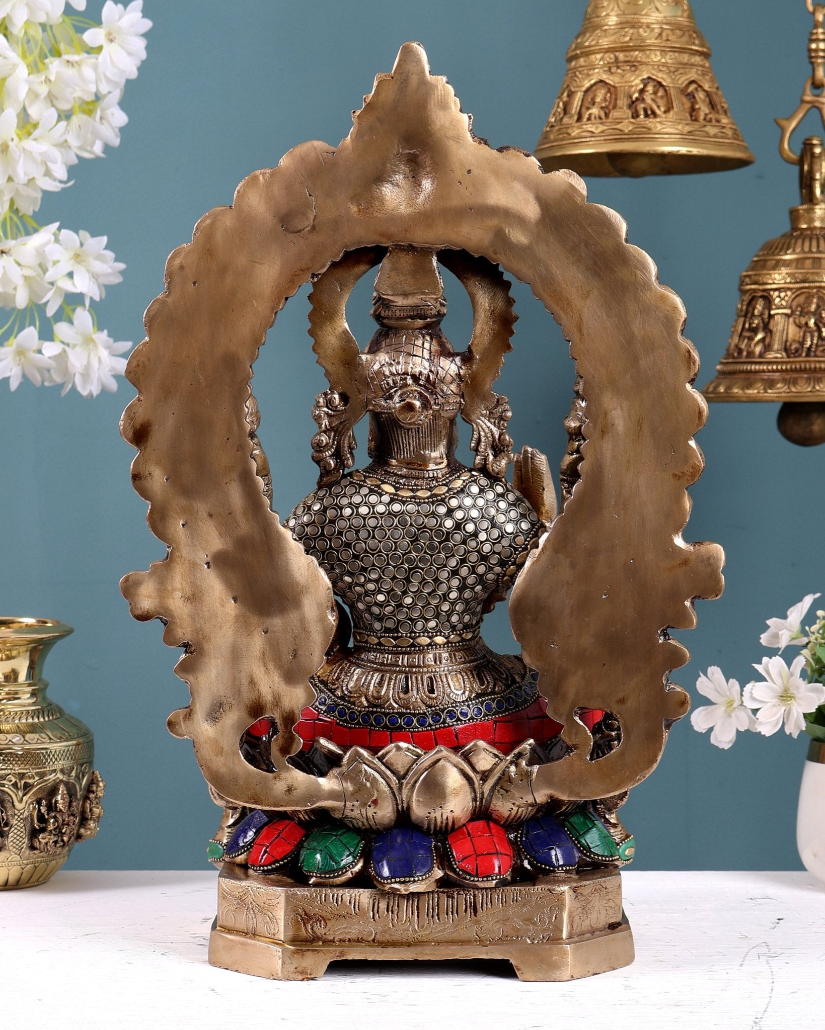 Pure Brass Goddess Lakshmi Statue - 18" with stonework - Budhshiv.com