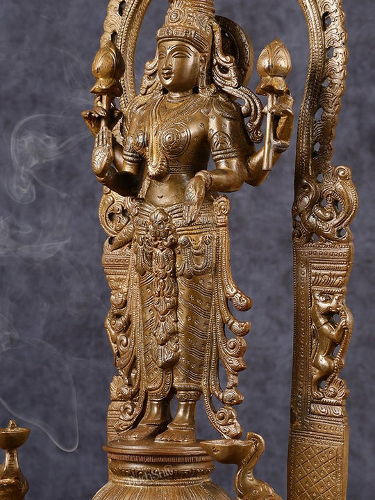 Pure Brass Goddess Lakshmi Statue with Elephants 16" - Budhshiv.com