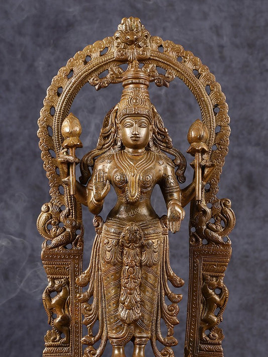 Pure Brass Goddess Lakshmi Statue with Elephants 16" - Budhshiv.com