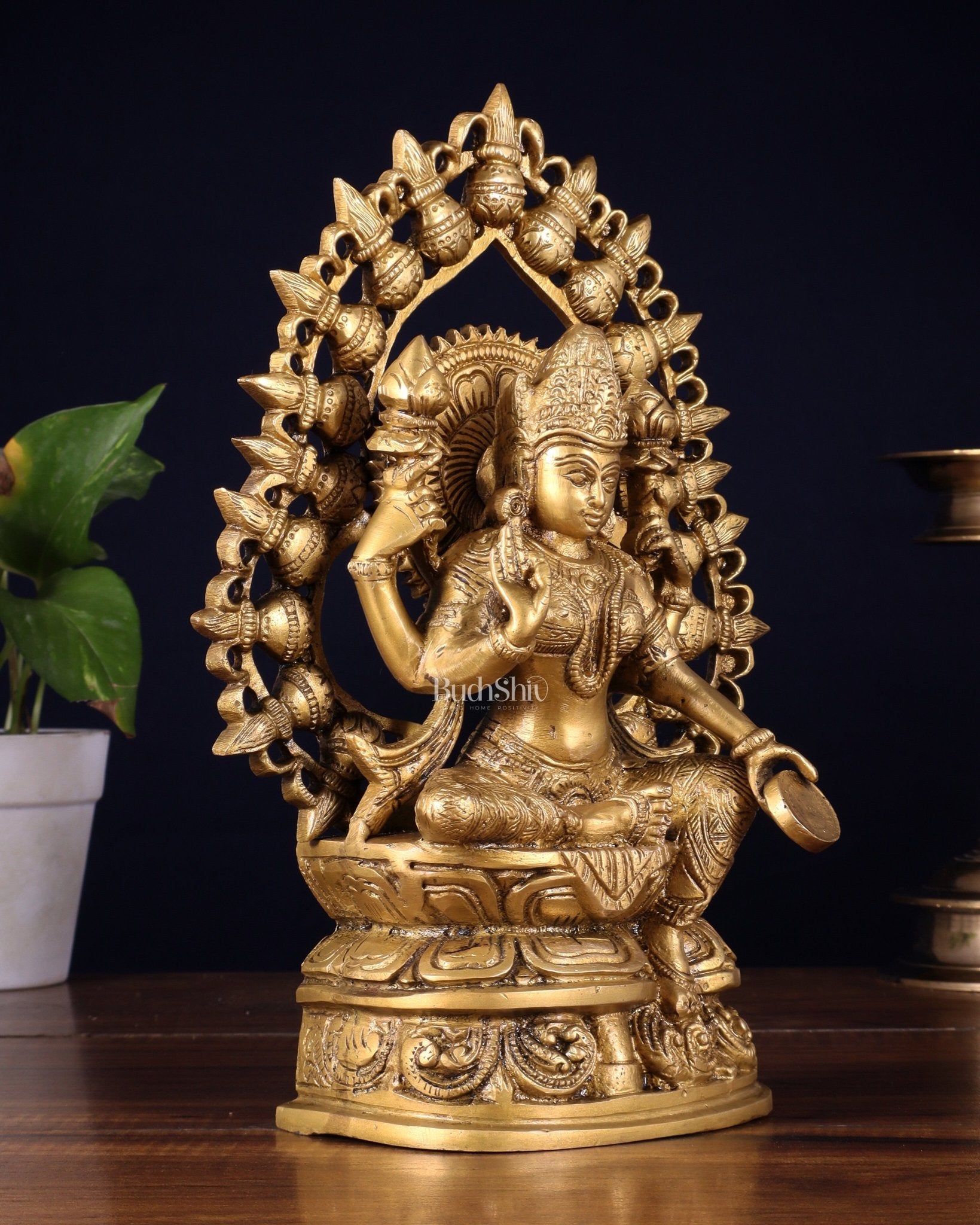 Pure Brass Goddess Lakshmi Statue with Prabhavali – 10.5 Inch - Budhshiv.com