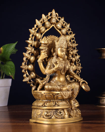Pure Brass Goddess Lakshmi Statue with Prabhavali – 10.5 Inch - Budhshiv.com