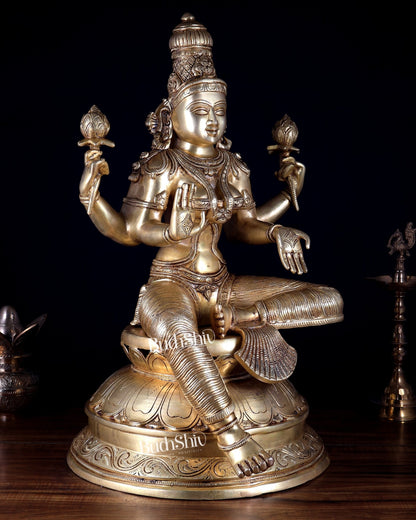 Pure Brass Goddess Lakshmi Superfine large Statue 24" - Budhshiv.com