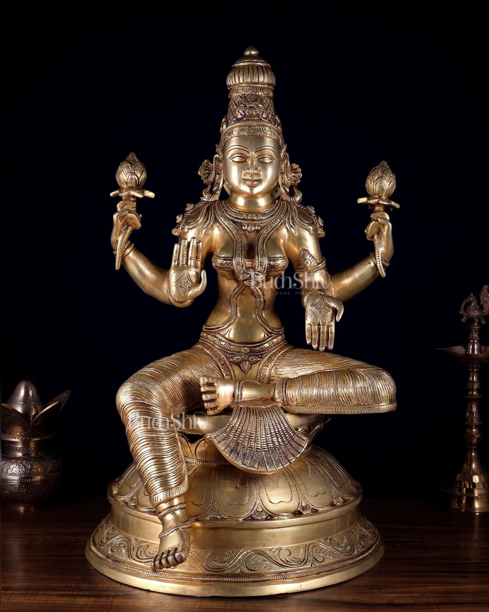 Pure Brass Goddess Lakshmi Superfine large Statue 24" - Budhshiv.com