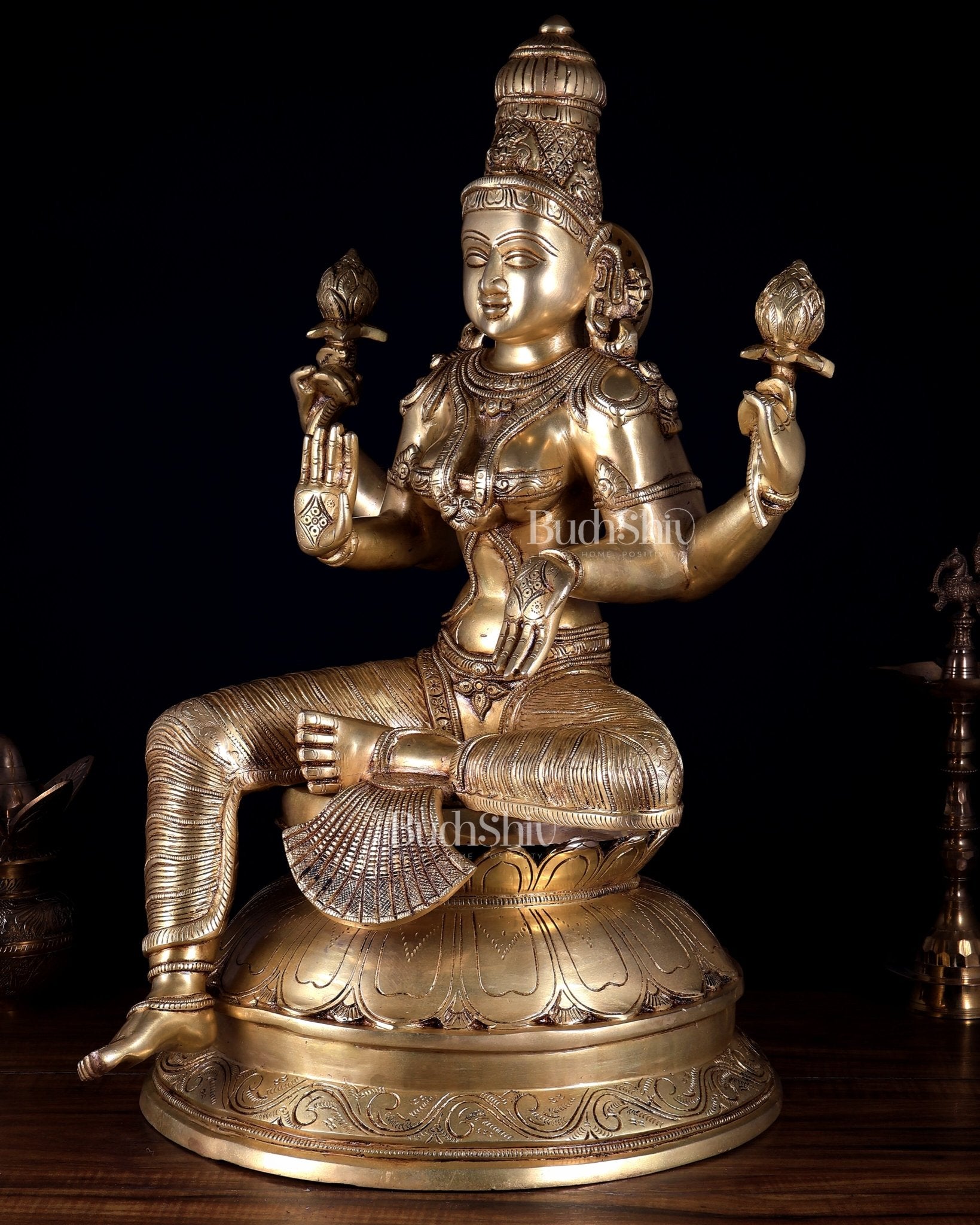 Pure Brass Goddess Lakshmi Superfine large Statue 24" - Budhshiv.com