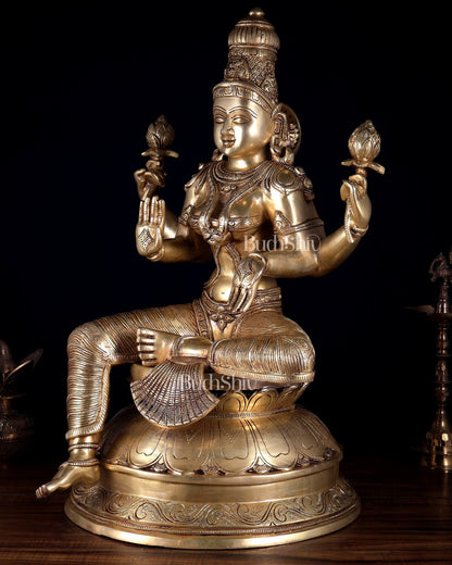 Pure Brass Goddess Lakshmi Superfine large Statue 24" - Budhshiv.com