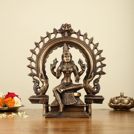Pure Brass Goddess Lakshmi with Prabhaval Idol 10" - Budhshiv.com