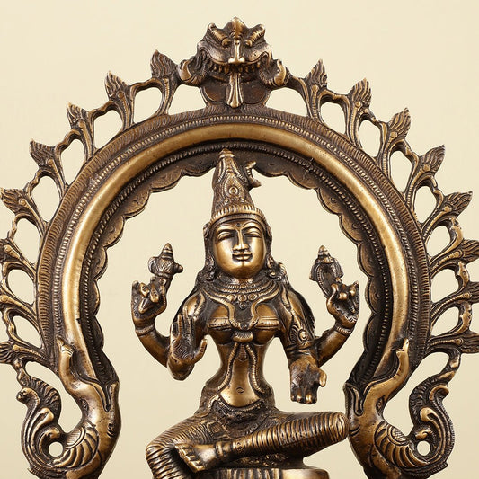Pure Brass Goddess Lakshmi with Prabhaval Idol 10" - Budhshiv.com