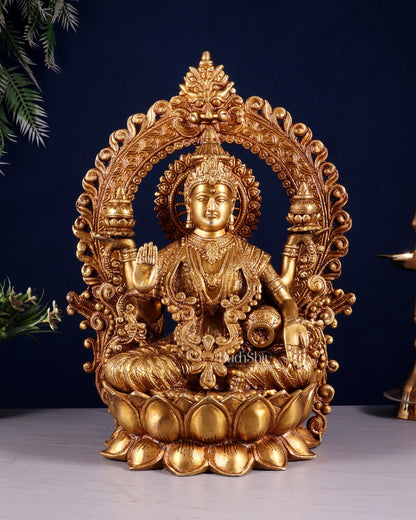 Pure Brass Goddess Lakshmi with Prabhavali Arch Statue - 15" - Budhshiv.com