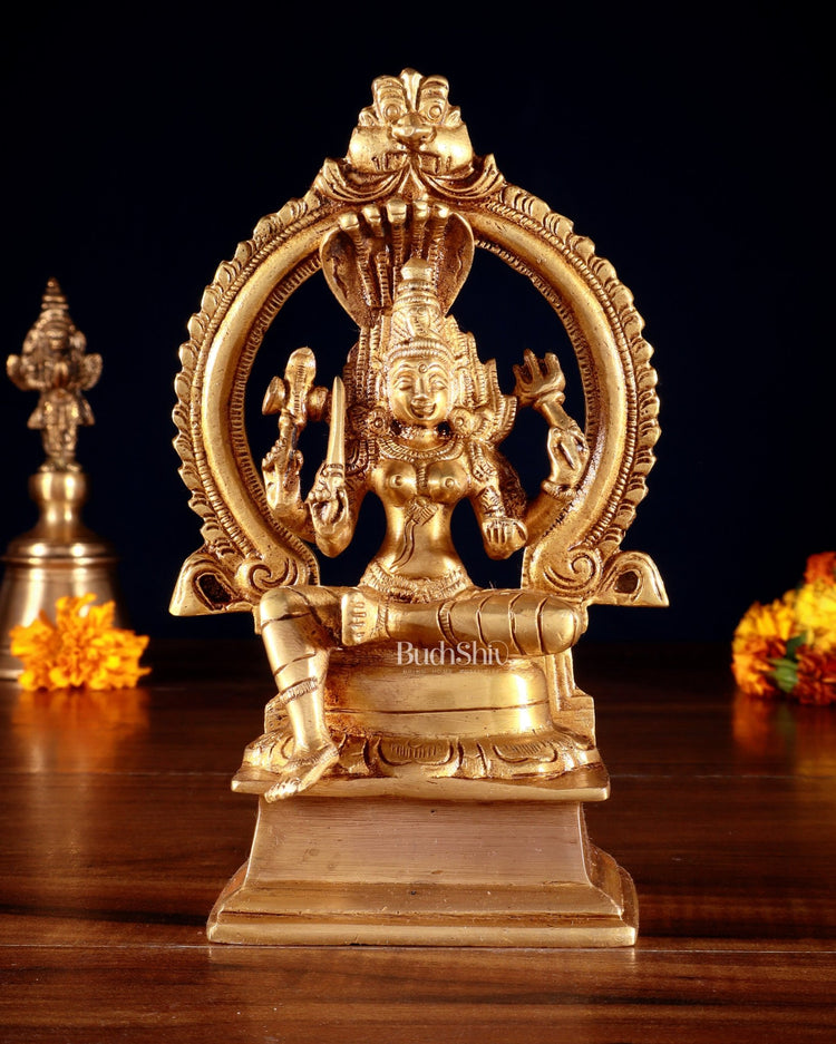 Pure Brass Goddess Mariamman Idol 6.75" - Budhshiv.com