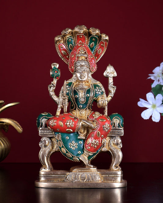 Pure Brass Goddess Mariamman Idol 7.5 inch meenakari - Budhshiv.com