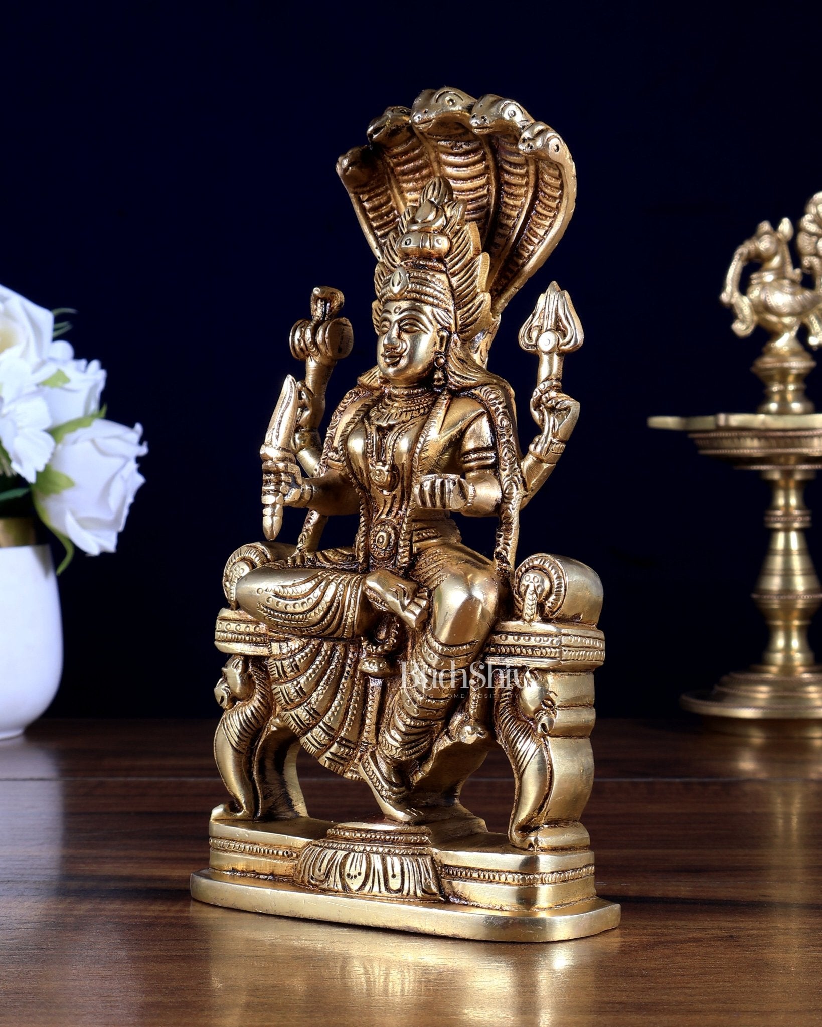 Pure Brass Goddess Mariamman Idol 7.5 inch - Budhshiv.com