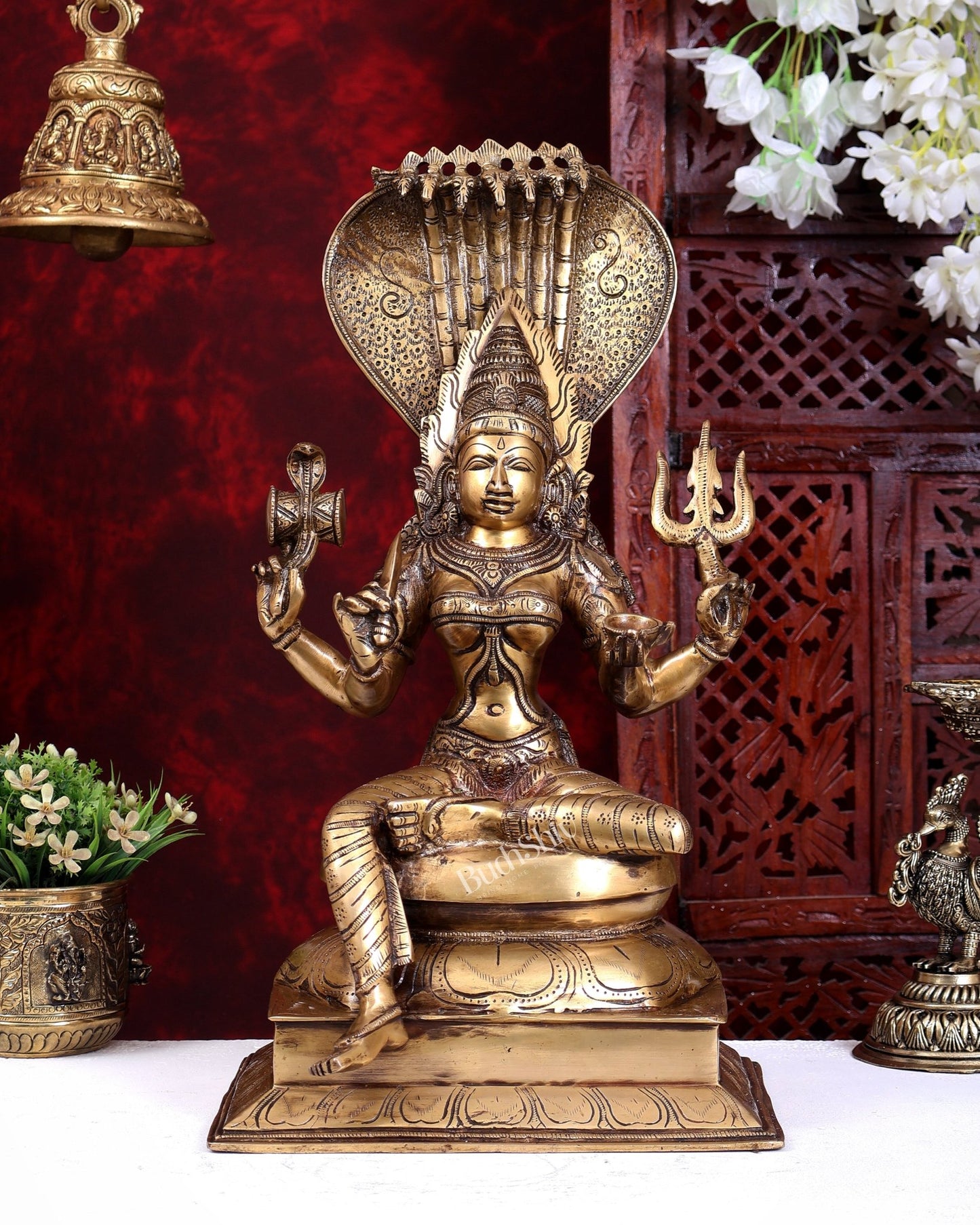 Pure Brass Goddess Mariamman Statue 19 inch - Budhshiv.com
