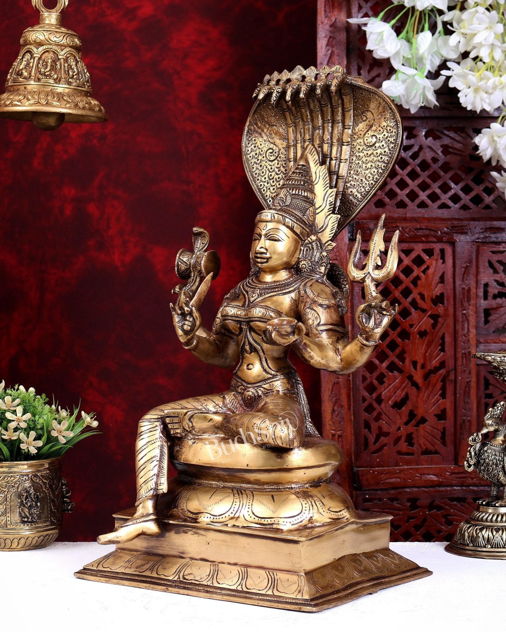 Pure Brass Goddess Mariamman Statue 19 inch - Budhshiv.com