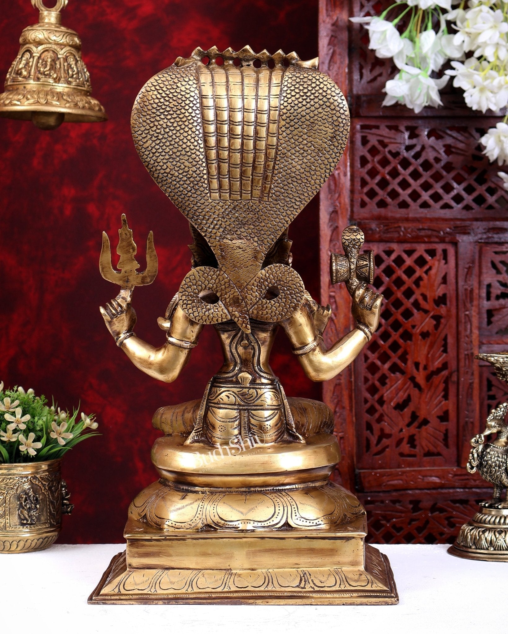 Pure Brass Goddess Mariamman Statue 19 inch - Budhshiv.com