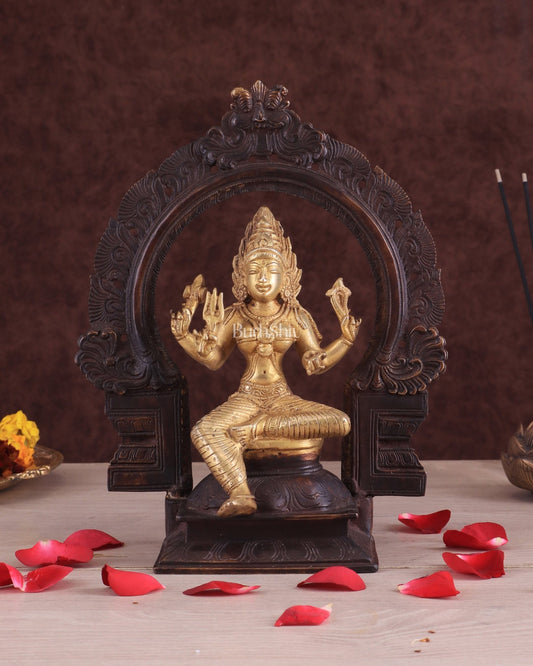 Pure Brass Goddess Mariamman with Prabhavali - Dual Copper Tone - 9" - Budhshiv.com