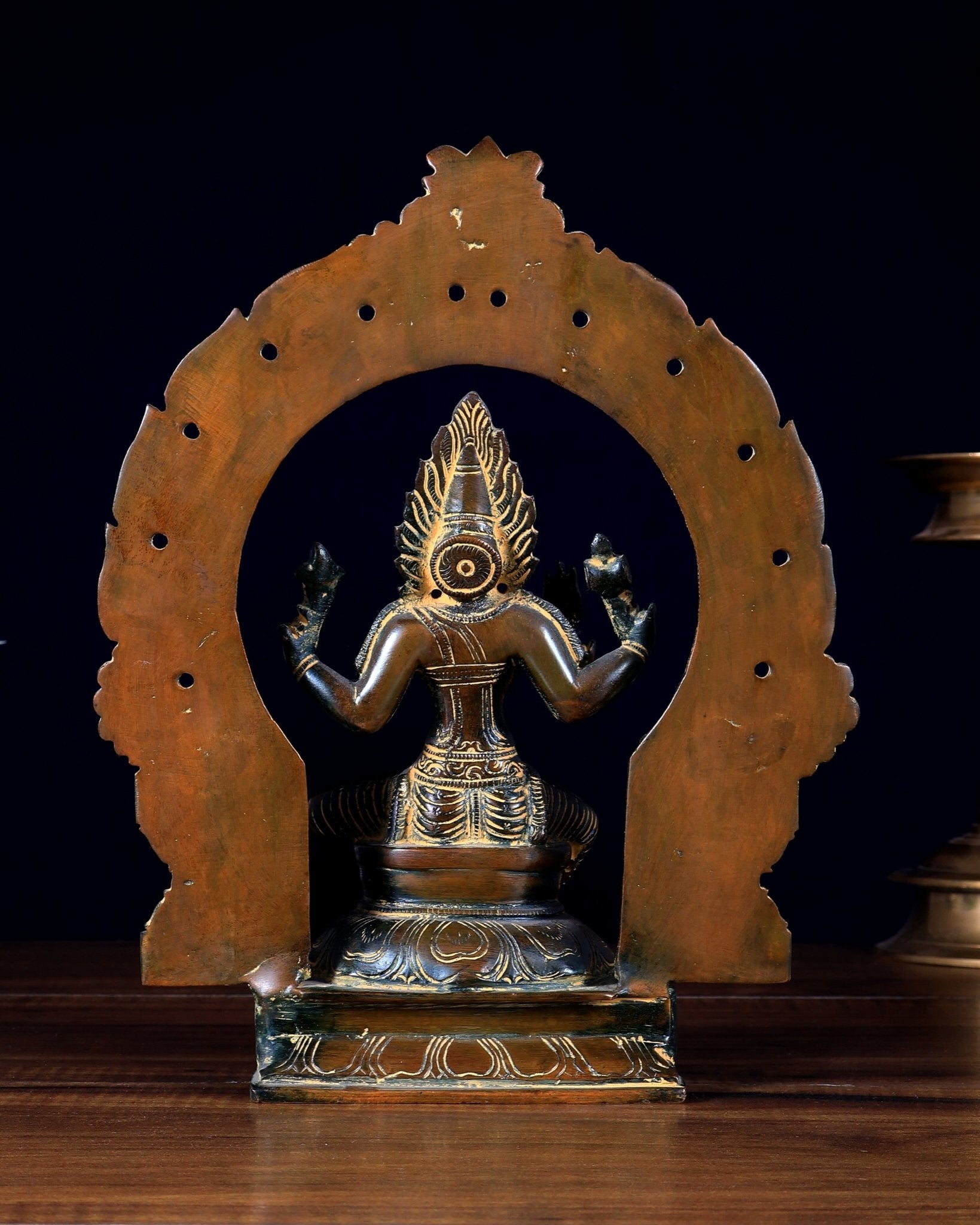 Pure Brass Goddess Mariamman with Prabhavali - vintage tone - 9" - Budhshiv.com