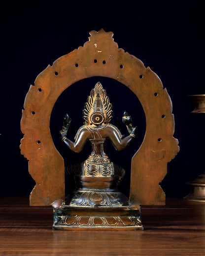 Pure Brass Goddess Mariamman with Prabhavali - vintage tone - 9" - Budhshiv.com