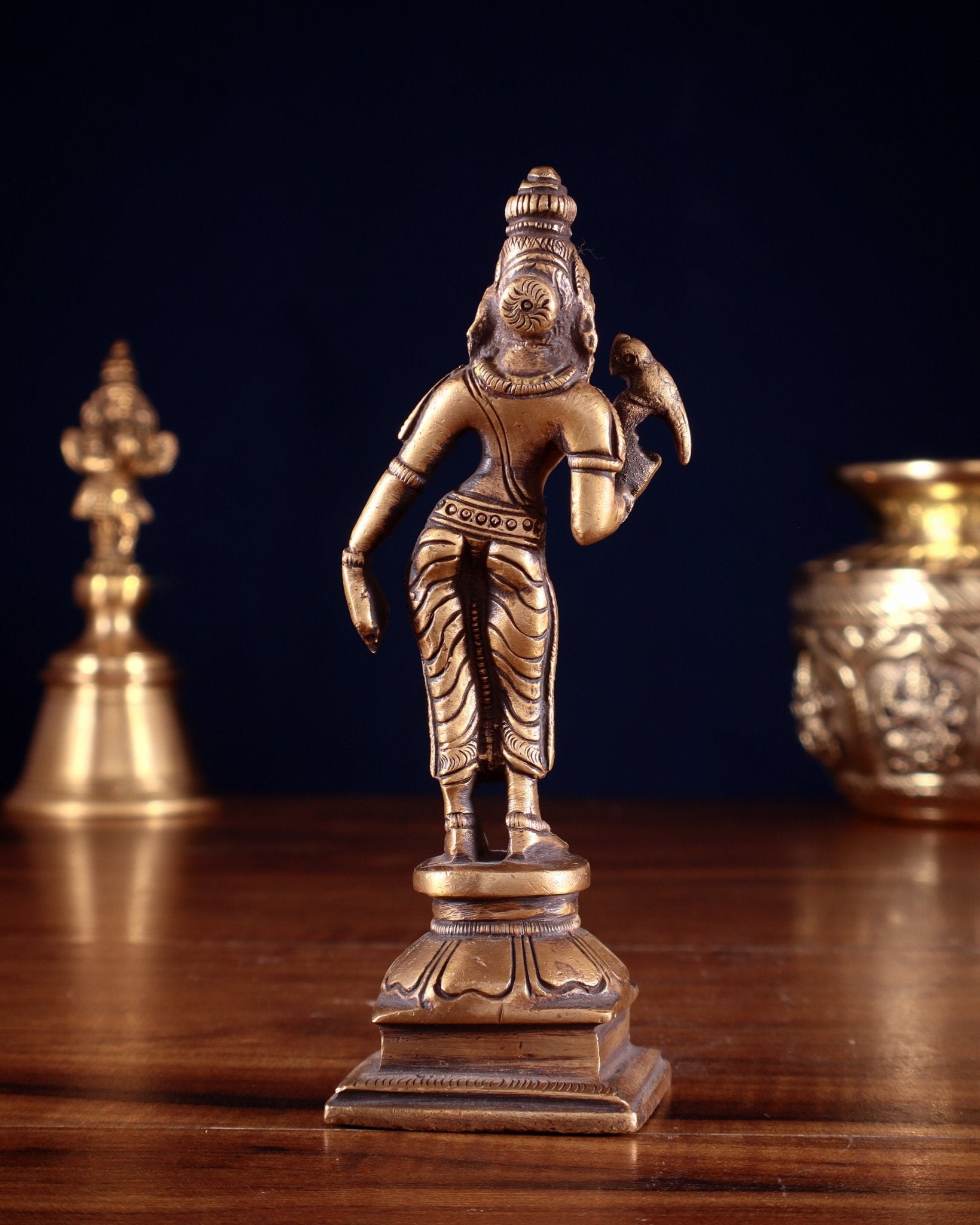 Pure Brass Goddess Meenakshi Idol 6" antique finish - Budhshiv.com