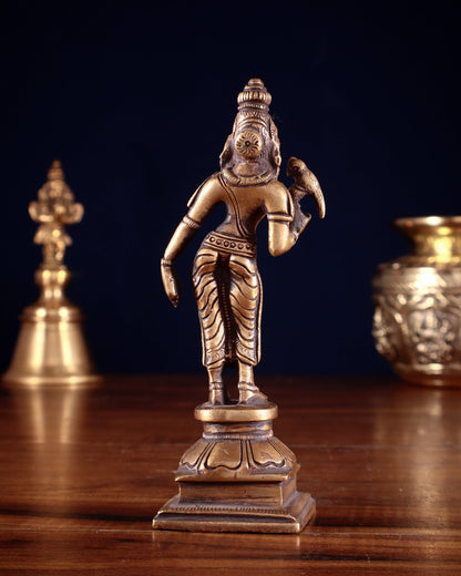 Pure Brass Goddess Meenakshi Idol 6" antique finish - Budhshiv.com