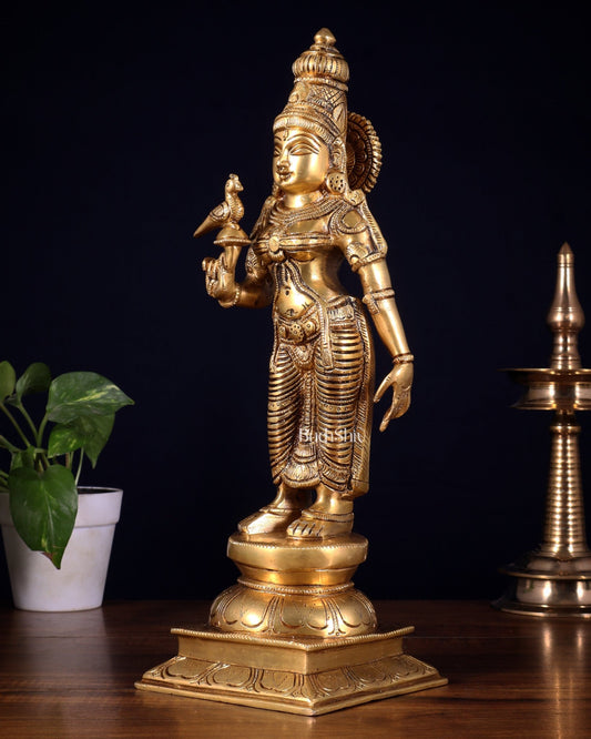 Pure Brass Goddess Meenakshi Statue – 15 Inch | Handcrafted Idol - Budhshiv.com