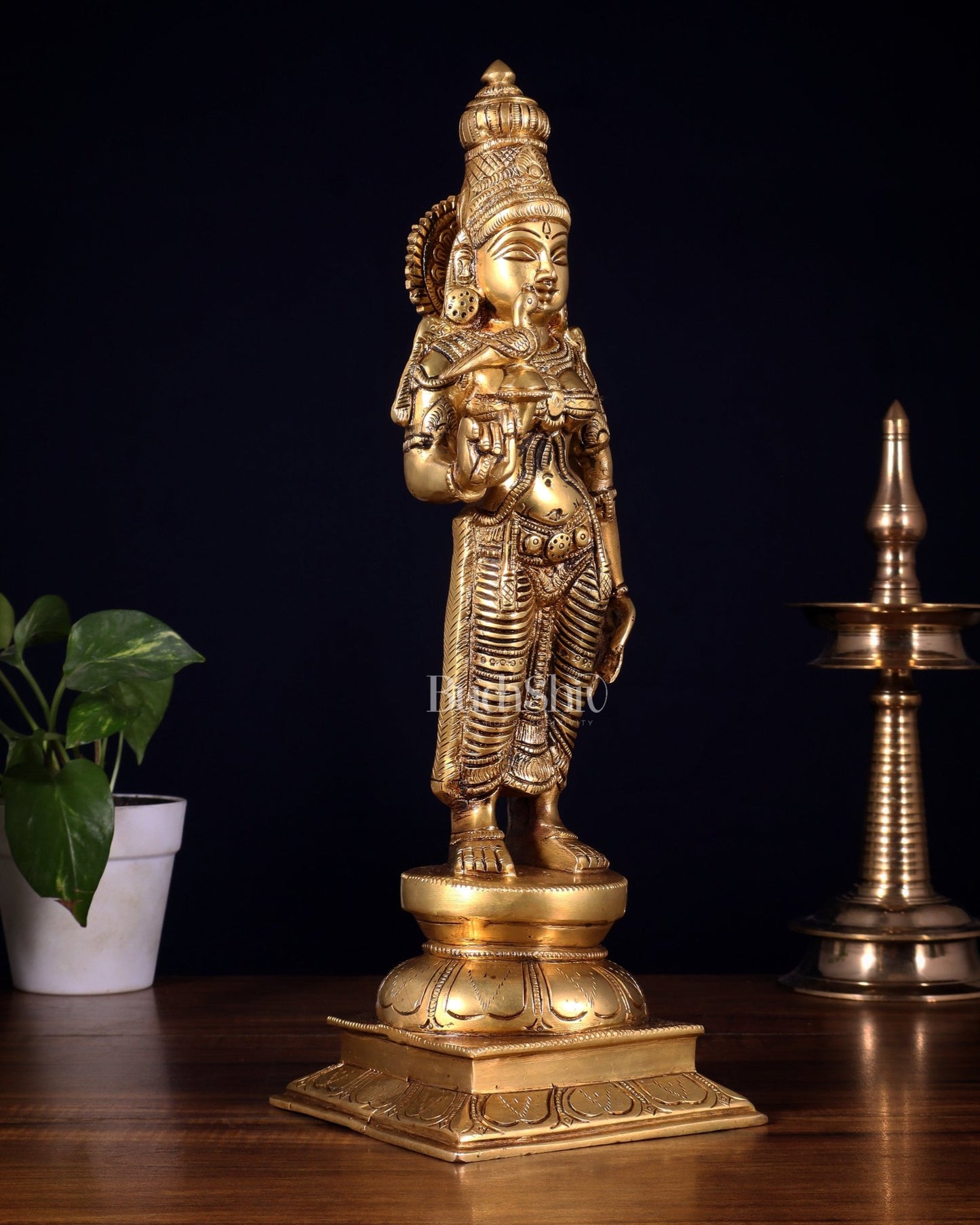 Pure Brass Goddess Meenakshi Statue – 15 Inch | Handcrafted Idol - Budhshiv.com
