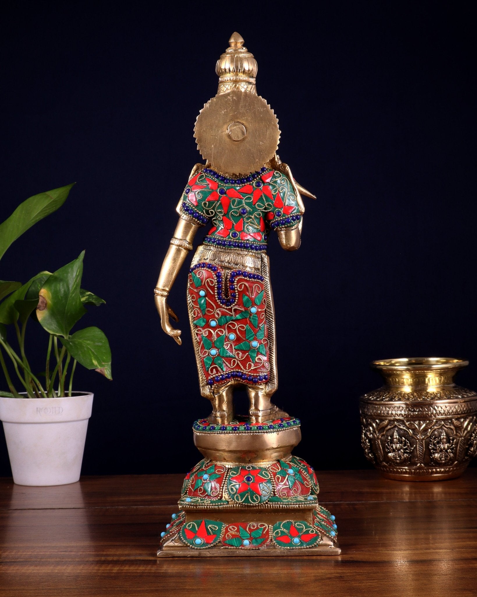 Pure Brass Goddess Meenakshi Statue – 15 Inch with stonework - Budhshiv.com