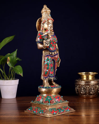 Pure Brass Goddess Meenakshi Statue – 15 Inch with stonework - Budhshiv.com